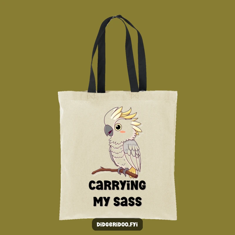 Funny Cockatoo Squawking Tote Bag: Chic tote with a curious cockatoo feather boa squawking, a practical funny gift.