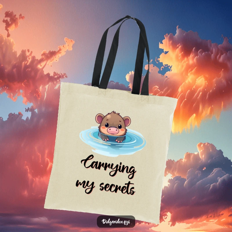 Funny Platypus Pool Tote Bag: A curious platypus peeks from a shimmering blue pool, designed for carrying essentials with mystery.