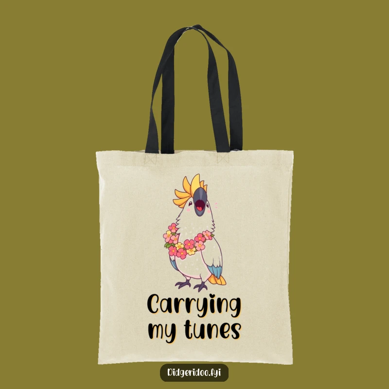 Funny Cockatoo Lei Tote Bag: Carry Your Tunes with this Joyful Tropical Bird