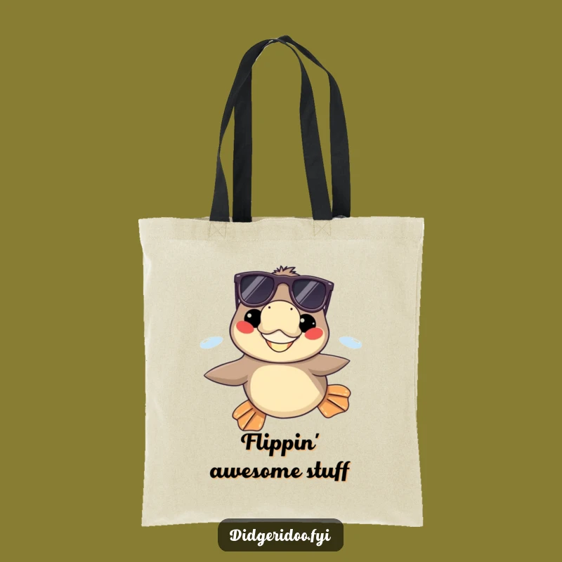 Funny Platypus Sunglasses Tote Bag, Grinning Swimmer Bag, Beach Gift