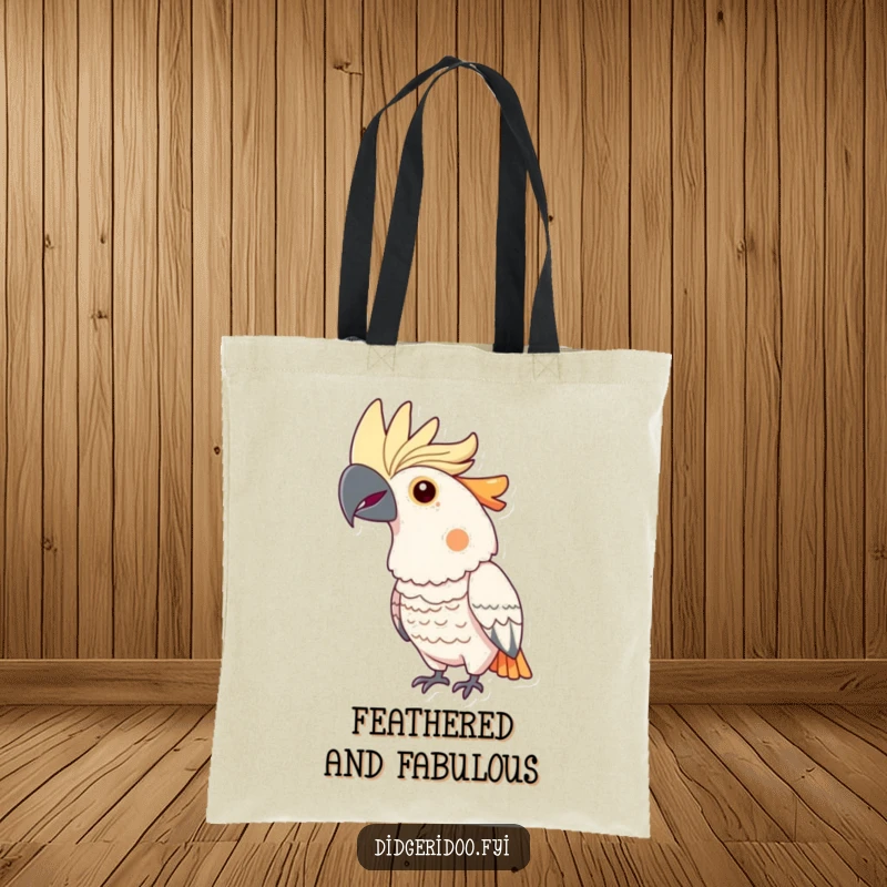 Funny cockatoo tote bag featuring a proud bird with its bright crest puffed out, showcasing its confident and stylish personality.