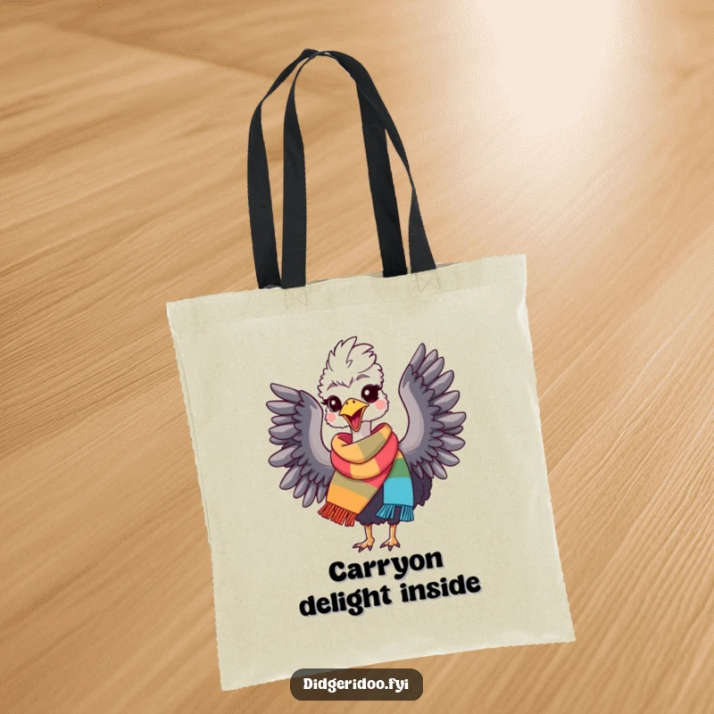 Funny Emu Tote Bag: A stylish tote showcasing a delighted emu sporting a colorful scarf and flapping wings. Excellent funny gift.
