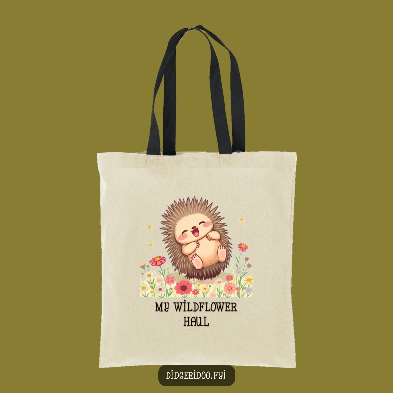 Funny Echidna Wildflower Tote Bag: Nature's Playfulness, Perfect Gift